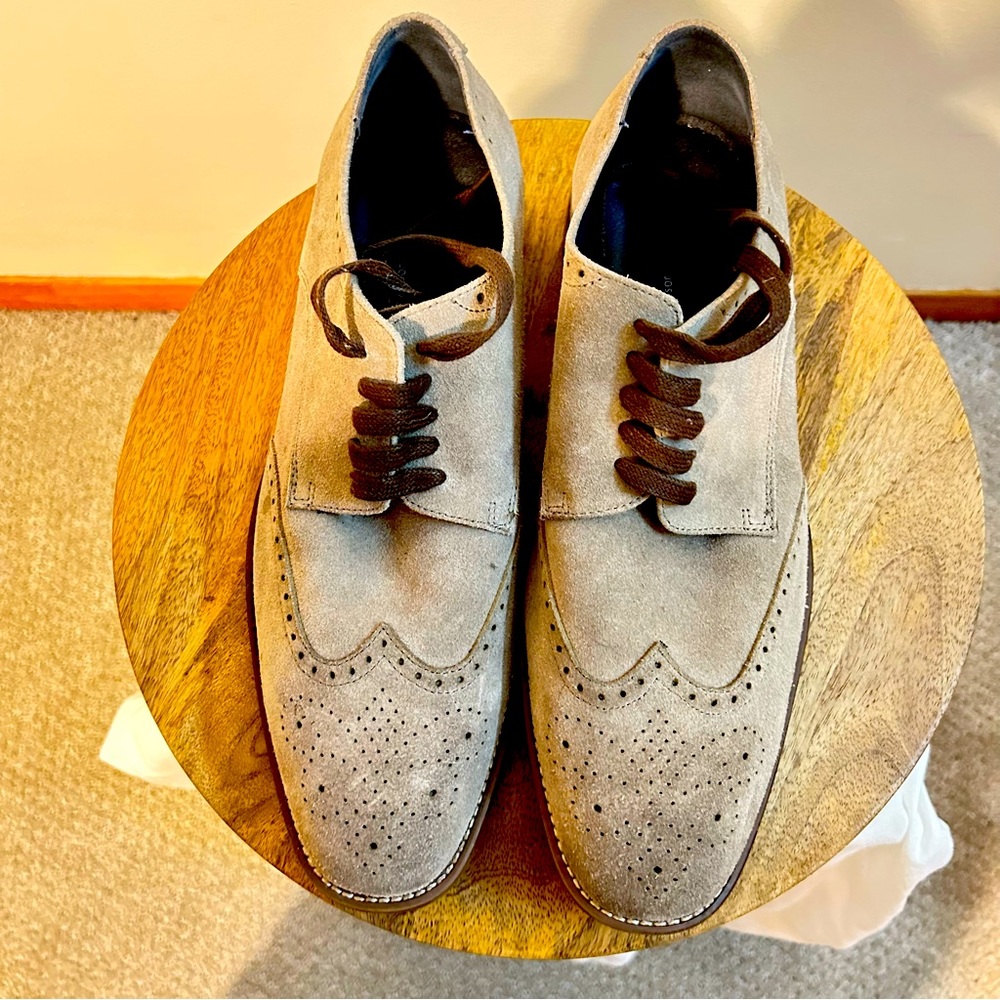 Joseph Abboud Mens 11 Grey Suede Leather Lace Up Oxford Dress Shoes Wingtip